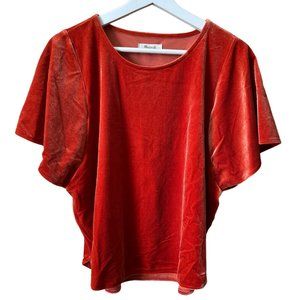 Madewell Burnt Orange Crushed Velvet Butterfly Blouse Sz M